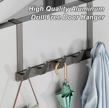 Drill-Free Door Hanger Clothes Hook Wall Hook Bedroom Bathroom Door Rear Rack Aluminum Organizer