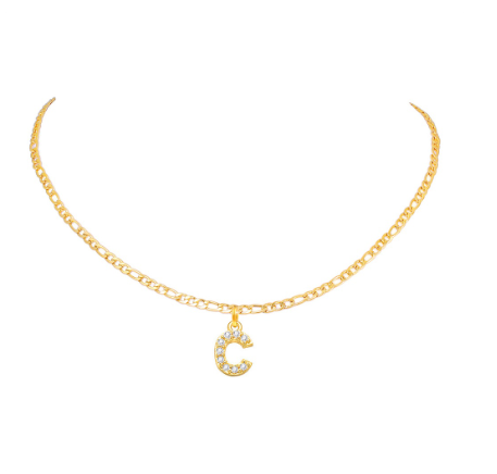 Vnox 14 Yellow Gold Plated Cubic Zirconia Initial Necklace Letter Necklaces for Women 20inch Chain C