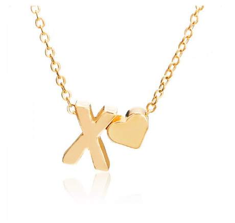 Fashion 26 Letter Pendant Necklace Peach Heart Letter Necklace Clavicle Chain Choker for Men Women Jewelry Gifts X