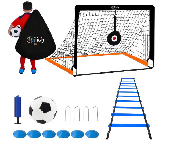 Kids Soccer Goals for Backyard, Portable Pop Up Soccer Nets with Carrying Bag, Toddler Goal Training Equipment with Ball, Agility Ladder, Cones and Target, Soccer Practice Set for Outdoor