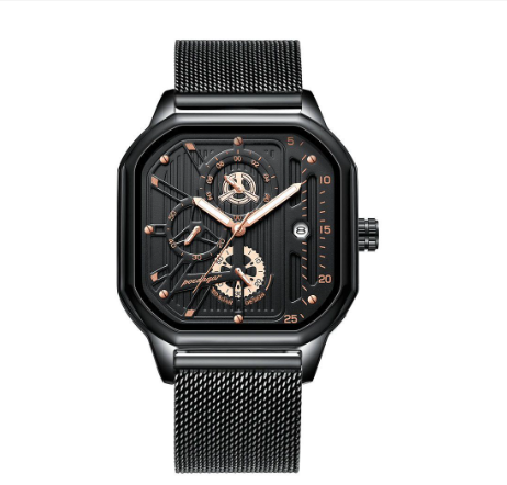 OEDAGAR chronograph watch for men waterproof original fashion multifunctional genuine leather mesh steel luminous Watch BLACK MESH