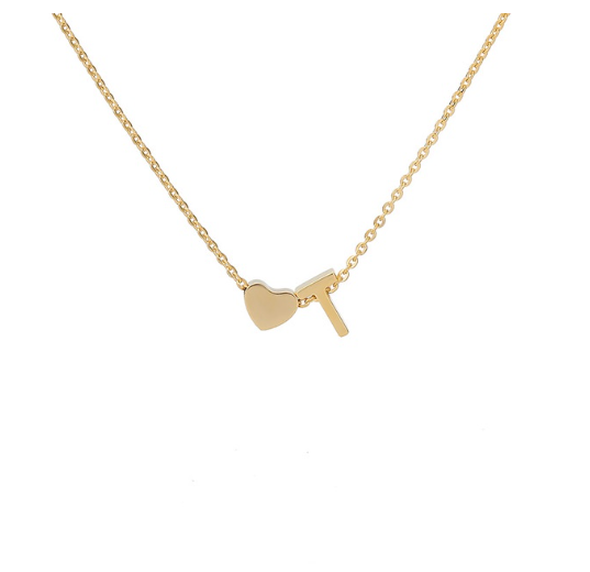 Maxzone Fashion Tiny Heart Initial Letter Necklaces For Women Stainless Steel Gold Silver Color Choker Pendant Necklace Boho Jewelry T