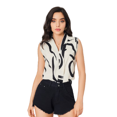 Lovito Women Boho Geometric Plicated Blouse LBL08036