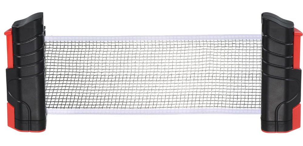 PATIKIL Up to 2.2" Retractable Ping Pong Net, Portable Table Tennis Net and Post Replacement for Any Table, Black Red