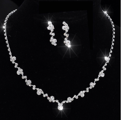 1set Crystal full drill Wedding Bridal Necklace