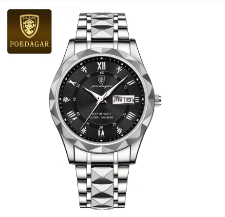 POEDAGAR 100% Original Luxury Business Fashion Men's Gold Watch Waterproof Luminous Date Stainless Steel Quartz Swiss Wrist Watch 007