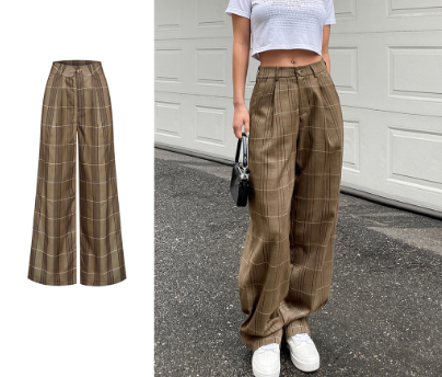 Lovito Women Pattern Pocket Pants L61AD102 Brown