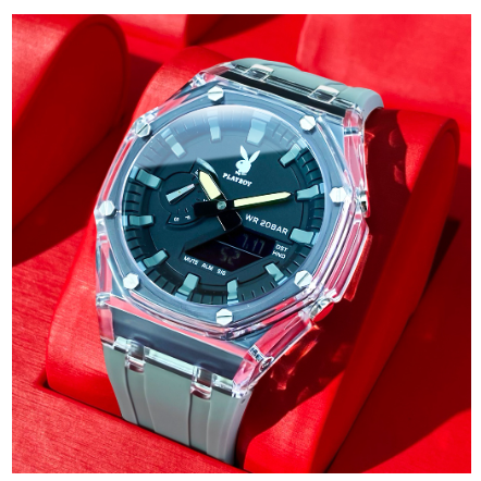 Playboy Watch For Men Waterproof Luminous Dual Display Silicone Strap Sports Fashion Trendy Style Men's Watch