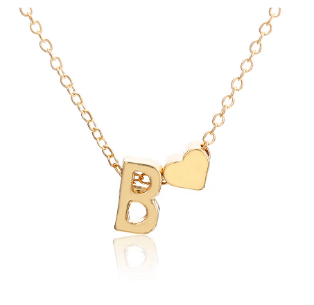 Fashion 26 Letter Pendant Necklace Peach Heart Letter Necklace Clavicle Chain Choker for Men Women Jewelry Gifts B