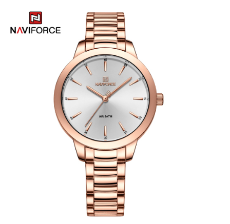 Naviforce Women Top Brand Luxury Crystal Rose Gold Steel Ladies Bracelet Date Girl Clock ROSEGOLD WHITE