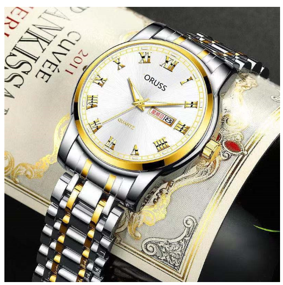 ORUSS Men Watch Waterproof Stainless Steel Automatic Calendar Luxury Gold Watch for Men Original Brand Fashion Wristwatch Relo for Men M01