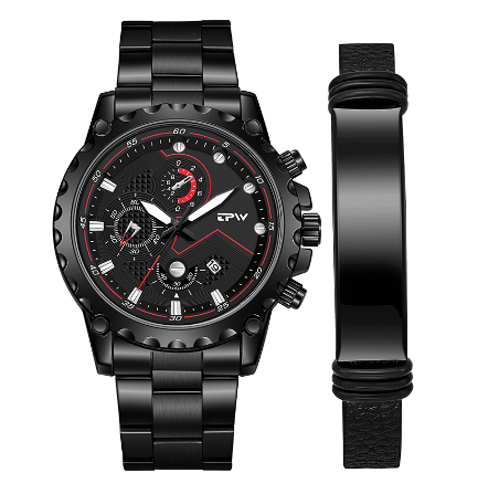 TPW Luxury Watch For Man With Bracelet Luminous Hands Men Watches Waterproof Casual Wristwatch ALL BLACK