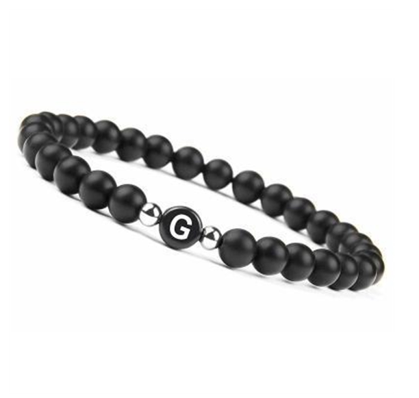 6mm Black Frosted Stone Beaded Bracelet Unisex 26 Initials Letters Name Bracelet With Elastic Rope For Couple Friendship Gifts G