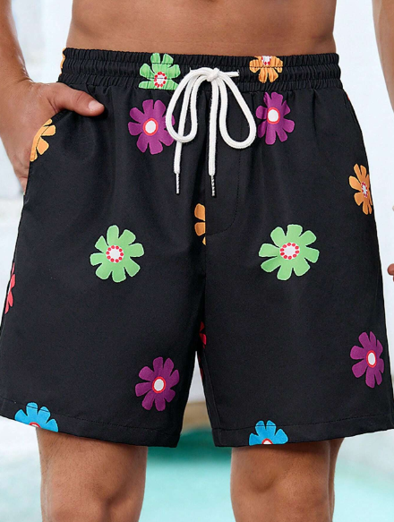 Manfinity VCAY 1pc Men Beach Outfits Summer Vacation Woven Casual Surfing Seaside Beach Fit Plants And Flowers Graphic Hawaiian Shorts Beachwear