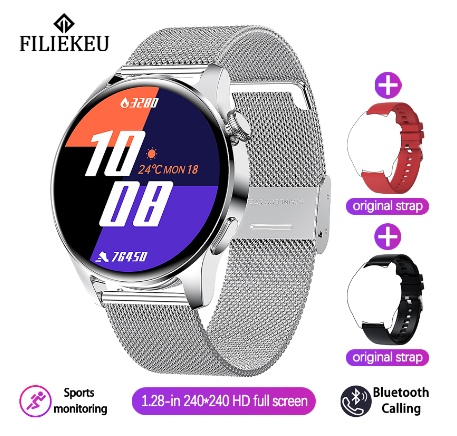 FILIEKEU original smart watch HD full touch screen bluetooth call waterproof sports fitness smart watch for men MESH SILVER
