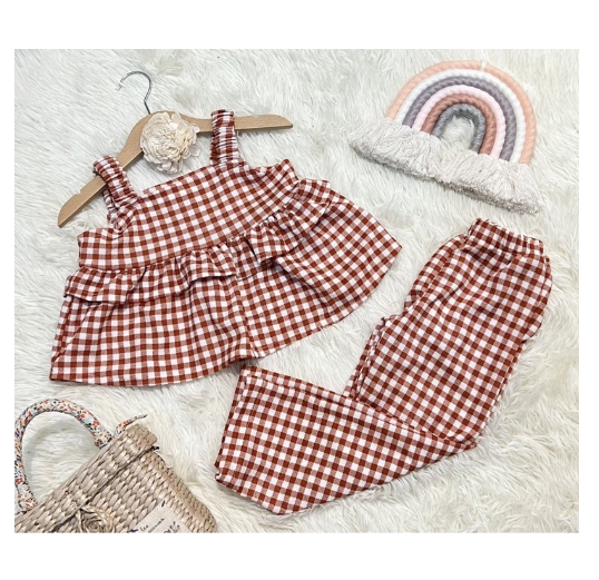 Sophia Gingham Fashion OOTD Terno for Kids-Girls D7