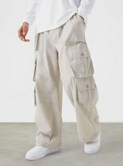 Manfinity EMRG Men's Solid Color Drawstring Waist Straight-Leg Casual Cargo Pants