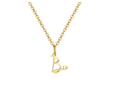 Vnox Initial with Hollow Heart Pendant Necklace,18K Gold Dainty Letter Choker Necklace Gift for Women Necklace Jewelry B