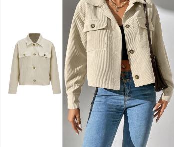 Women Button Front Pocket Collar Button-Embellished Jacket L59ED074 (Apricot)