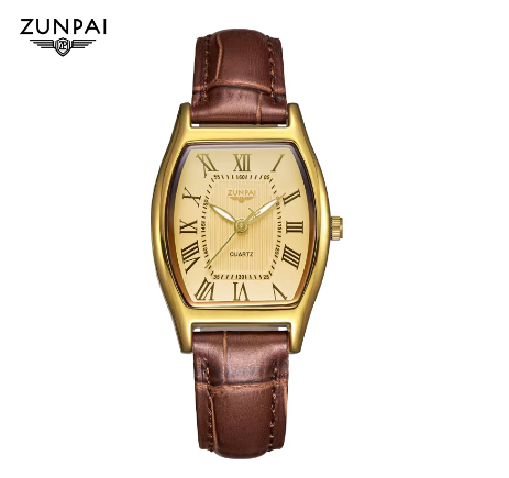Zunpai Watch For Woman Original Waterproof Leather Strap Fashion Trend Elegant Girls Women Square Watch BROWN GOLD