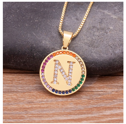 New Arrival Luxury A-Z Initial 26 Letters Pendant Charm Chain Necklaces High Quality Zircon Rainbow Jewelry N