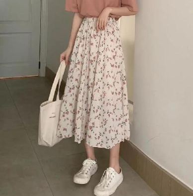 Women's Skirt A-line Floral Show Thin Temperament Long Skirt Summer