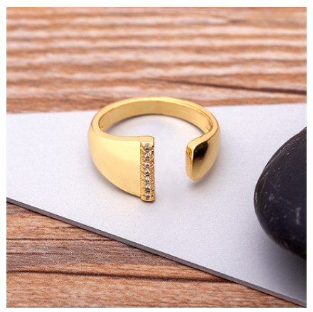 Fashion Chunky Wide Hollow A-Z Letter Gold Color Opening Ring Initials Name Alphabet Female Jewelry I