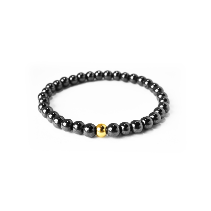 Hematite Stone Bracelet with 18K Gold Plated Bead
