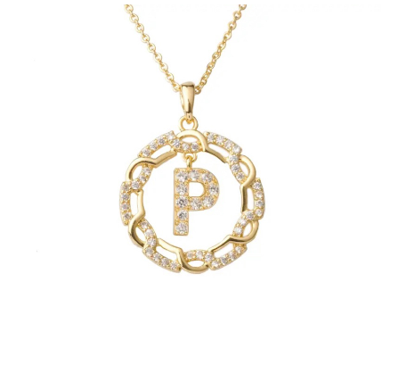 YH 18K Thai gold plated lnitials Pendant A-Z Letter Necklace For Women （3lengths Free Adjustment）P