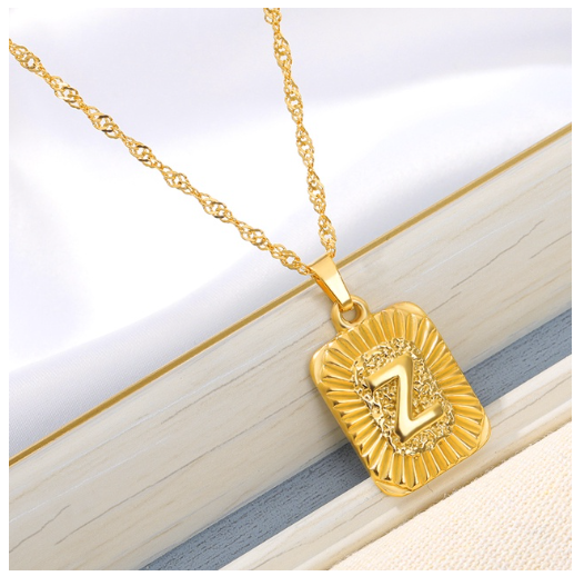 Maxzone Initial A-Z Letter Necklaces Unisex Charm Luster Gold Medal Capital Letter Necklace Pendant For Women Men Jewelry Gift Z