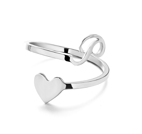 Silver Stainless Steel A-Z Rings Initial Letters Heart Rings Women Fashion Non Fading Jewelry Adjustable P