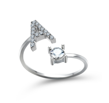Silver A-Z Letters Ring for Women Cubic Zirconia Initial Letter Ring Fashion Jewelry Gift Adjustable A