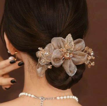 Sunflower Crystal Beaded Large Intestine Hair Ring Korean High-End Hair Rope Rubber Band