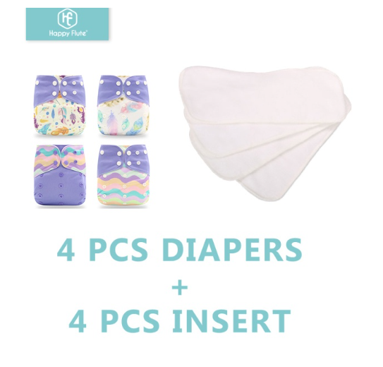 Happyflute 4Pcs Pocket Diapers Plus 4 Pcs Microfiber Insert Reusable Washable Ecological Cloth Diaper Fit 3 15kg Baby Set 28