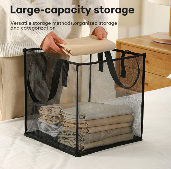 Vusign Folding Laundry Hamper Mesh Laundry Basket Dirty Clothes Storage Basket
