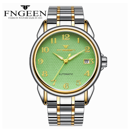 FNGEEN 6608 Men's Automatic Mechanical Watch SILVER GOLD GREEN