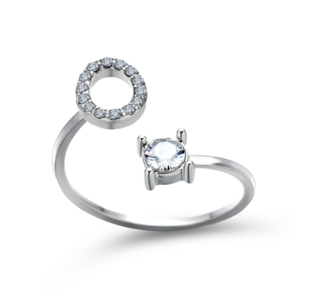Silver A-Z Letters Ring for Women Cubic Zirconia Initial Letter Ring Fashion Jewelry Gift Adjustable O