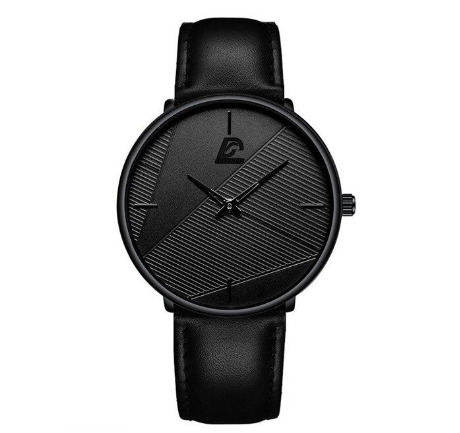 Stainless Steel Ultra-thin Quartz Wristwatch Classic Men's Fashion Waterproof Wacth LEATHER BLACK