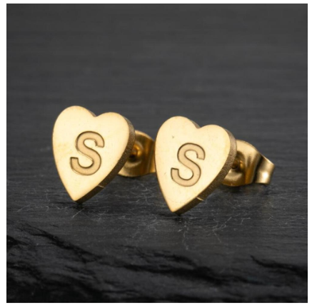 Stainless Steel Cute Small Tiny Heart Initial English Letter Stud Earrings For Women Gold Color Alphabet Jewelry Birthday Gift S