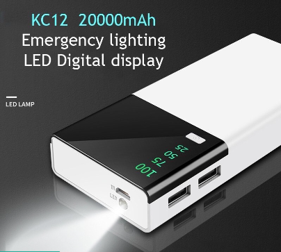 KC12 powerbank KC-12 20000Mah 2USB with LED Digital Display with flashlight Universal Powerbank
