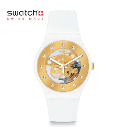 Swatch New Gent Sunray Glam SO29W105 White Silicone Strap Watch