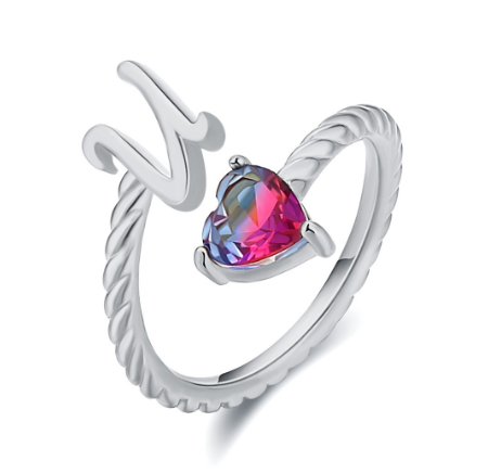 Letter Ring 925 Silver 26 Letters A-Z Initial Ring Open Gradient Zircon Ring for Women Jewelry Gift U