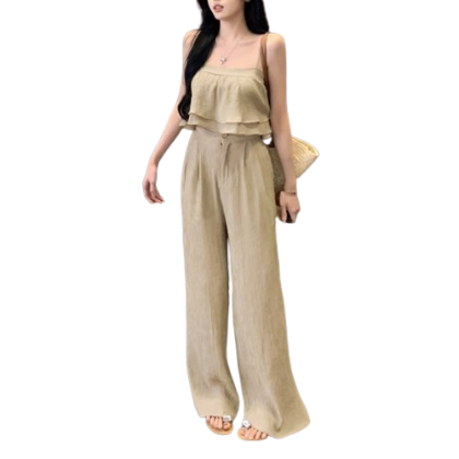 Lovito Women Double Layer Pants Sets LNE24259 (Top/Pants)