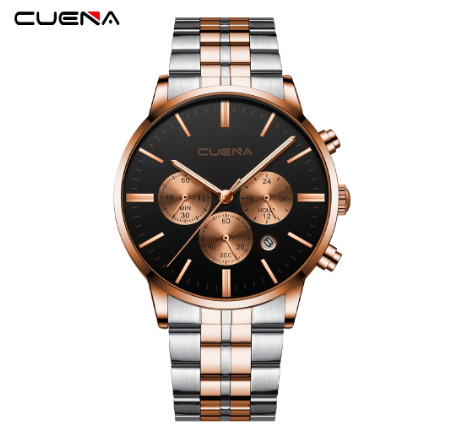 CUENA Men's Watch Original Brand Fashion Multifunction Luminous Business Sport Analog Quartz Stainless Steel Waterproof Watch SILVER ROSEGOLD BLACK