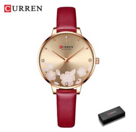 Curren Women's Leather Quartz Wristwatch With Flowers Charming 9068 RED