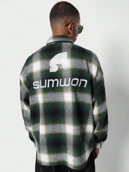 SUMWON Oversized Fir Checked Shirt With Back Print