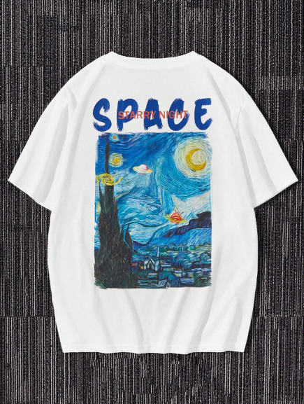 Manfinity EMRG Men T-Shirts Baggy Crew Neck Drop Shoulder Short Sleeve Graphic Tee Van Gogh Casual Harajuku Summer Polyester