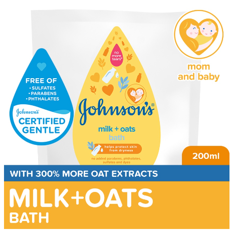 Johnson's Milk + Oats Baby Bath 200ml Refill -Baby Essentials,Baby Care,Baby Wash Body Wash For Baby
