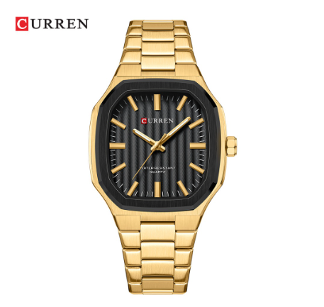 CURREN top luxury fashion trend business temperament leisure simple classic design quartz waterproof men's watch 8458 X GOLD BLACK
