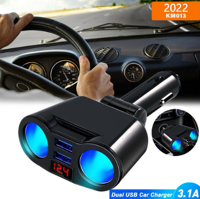USB Car Charger 2 Port Cigarette Lighter Socket Adapter Rotation Dual 3.1A Fast
